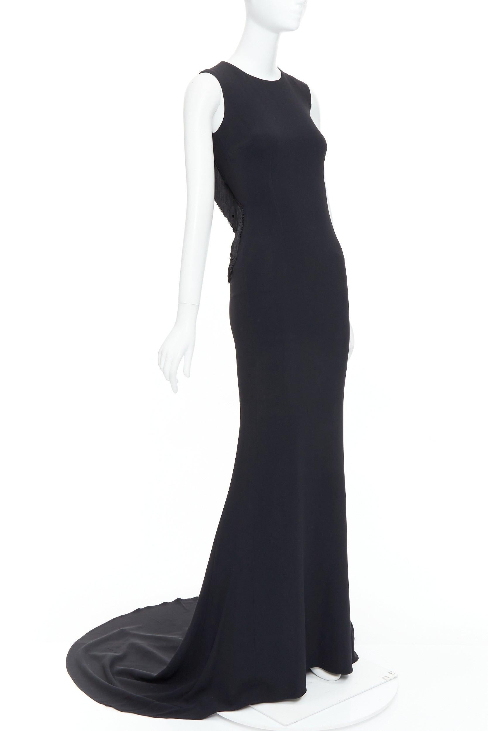 STELLA MCCARTNEY 2014 black fringe mesh back fitted long train gown IT36 XXS In Excellent Condition For Sale In Hong Kong, NT