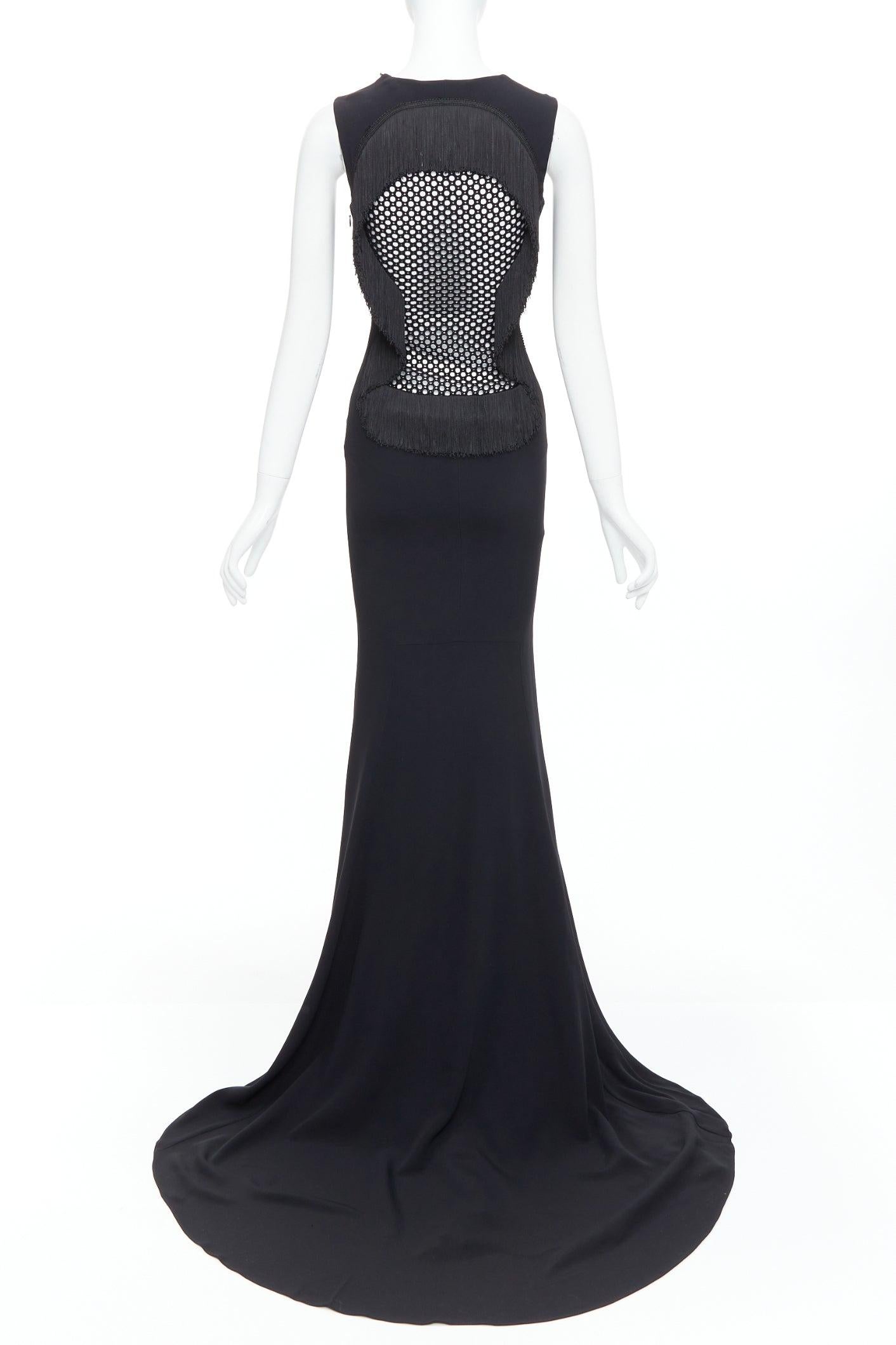 STELLA MCCARTNEY 2014 black fringe mesh back fitted long train gown IT36 XXS For Sale 1