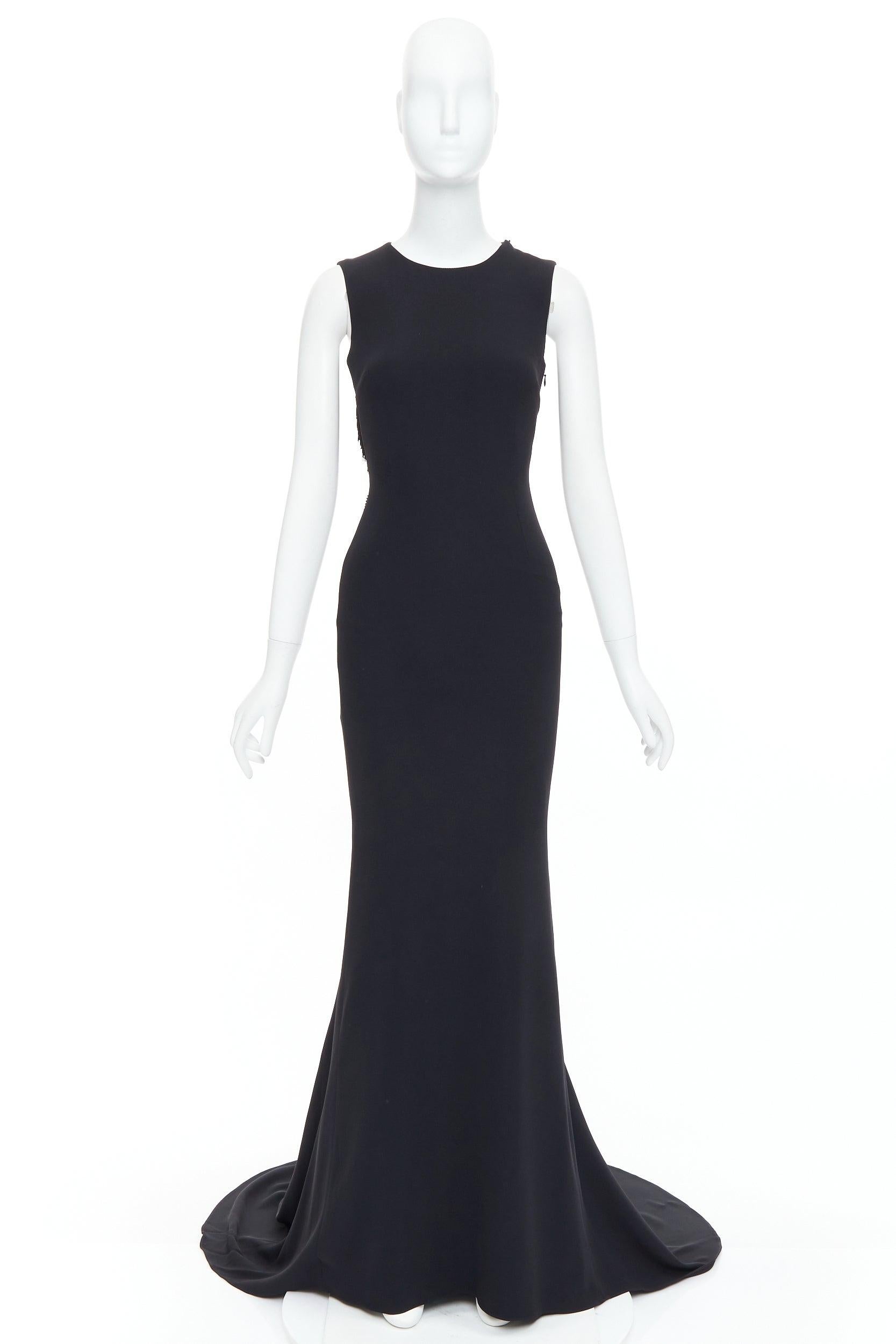 STELLA MCCARTNEY 2014 black fringe mesh back fitted long train gown IT36 XXS For Sale 4