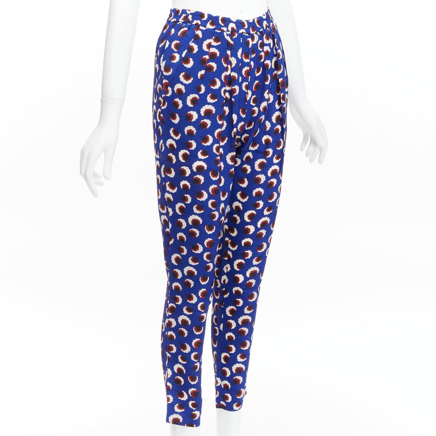 Blue STELLA MCCARTNEY 2014 blue floral print 100% silk elasticated waist cropped hare For Sale
