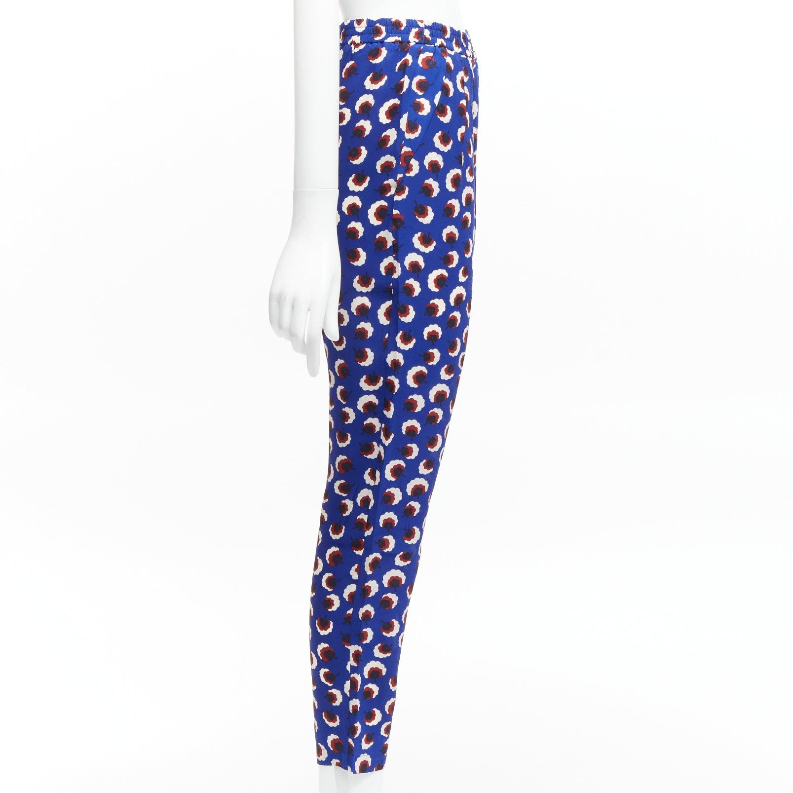 STELLA MCCARTNEY 2014 blue floral print 100% silk elasticated waist cropped hare In Excellent Condition For Sale In Hong Kong, NT