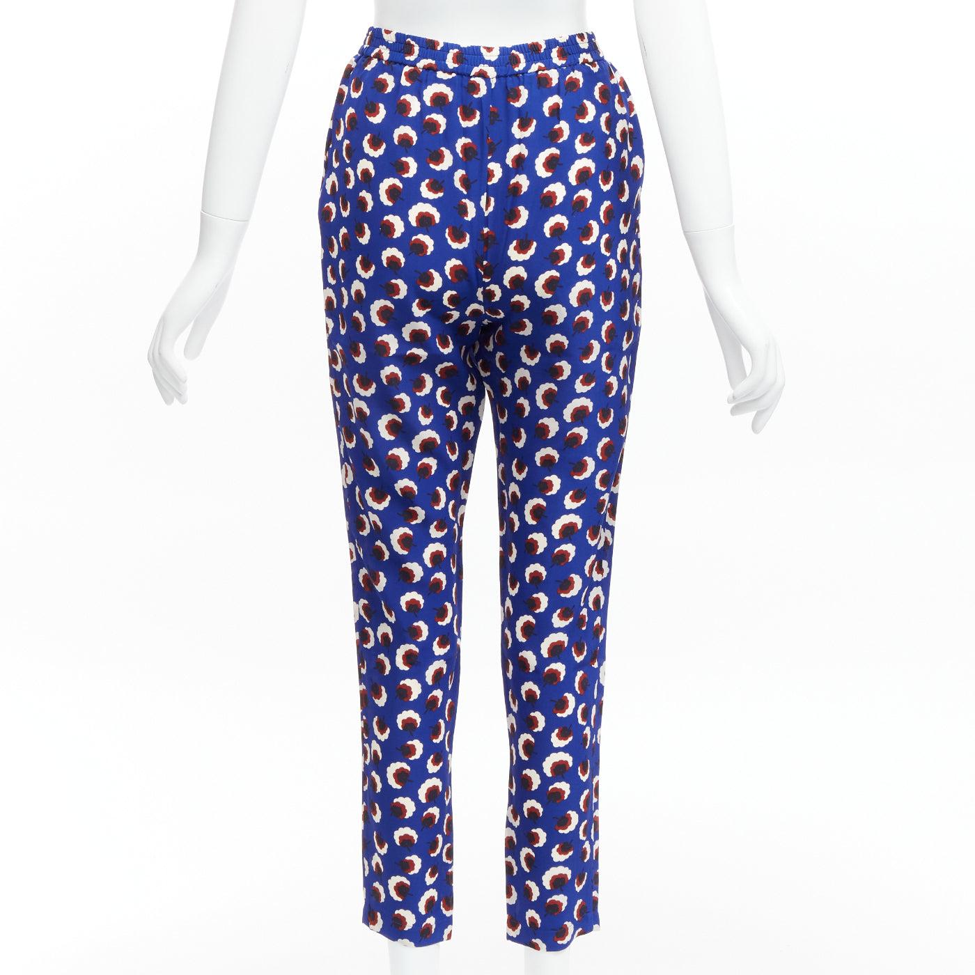 Women's STELLA MCCARTNEY 2014 blue floral print 100% silk elasticated waist cropped hare For Sale