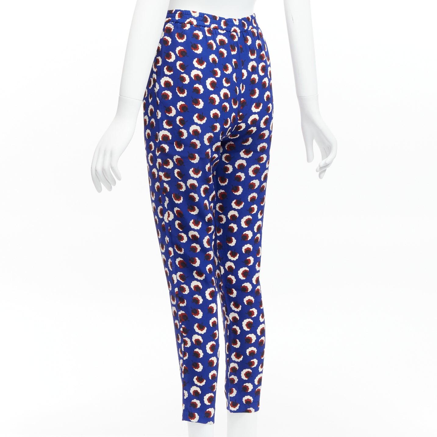 STELLA MCCARTNEY 2014 blue floral print 100% silk elasticated waist cropped hare For Sale 1
