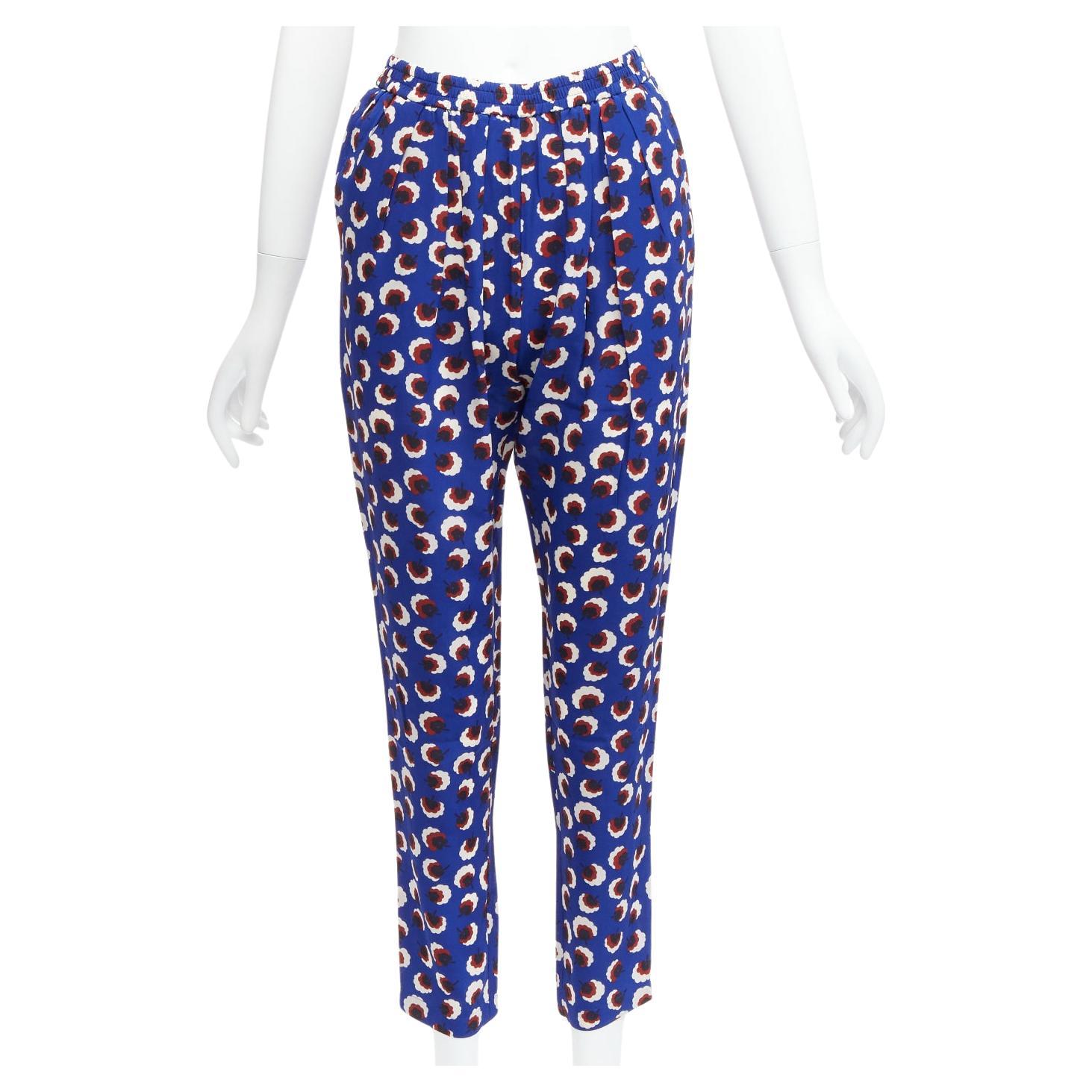 STELLA MCCARTNEY 2014 blue floral print 100% silk elasticated waist cropped hare For Sale