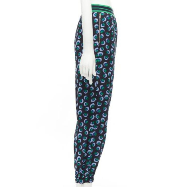 Stella McCartney 2014 bleu vert 100% soie graphique floral web pantalon IT36 XXS Excellent état - En vente à Hong Kong, NT