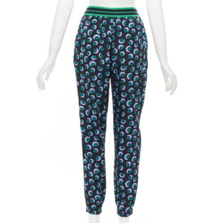 Stella McCartney 2014 bleu vert 100% soie graphique floral web pantalon IT36 XXS Pour femmes en vente