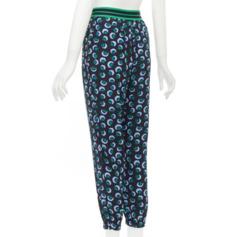 Stella McCartney 2014 bleu vert 100% soie graphique floral web pantalon IT36 XXS en vente 1