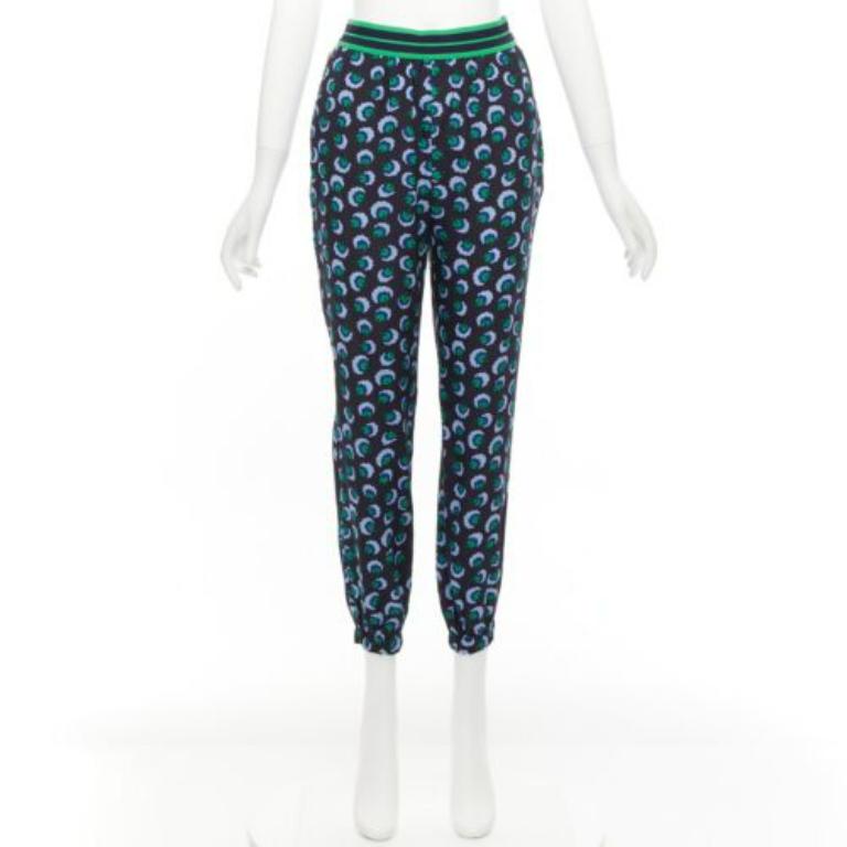 Stella McCartney 2014 bleu vert 100% soie graphique floral web pantalon IT36 XXS en vente 4