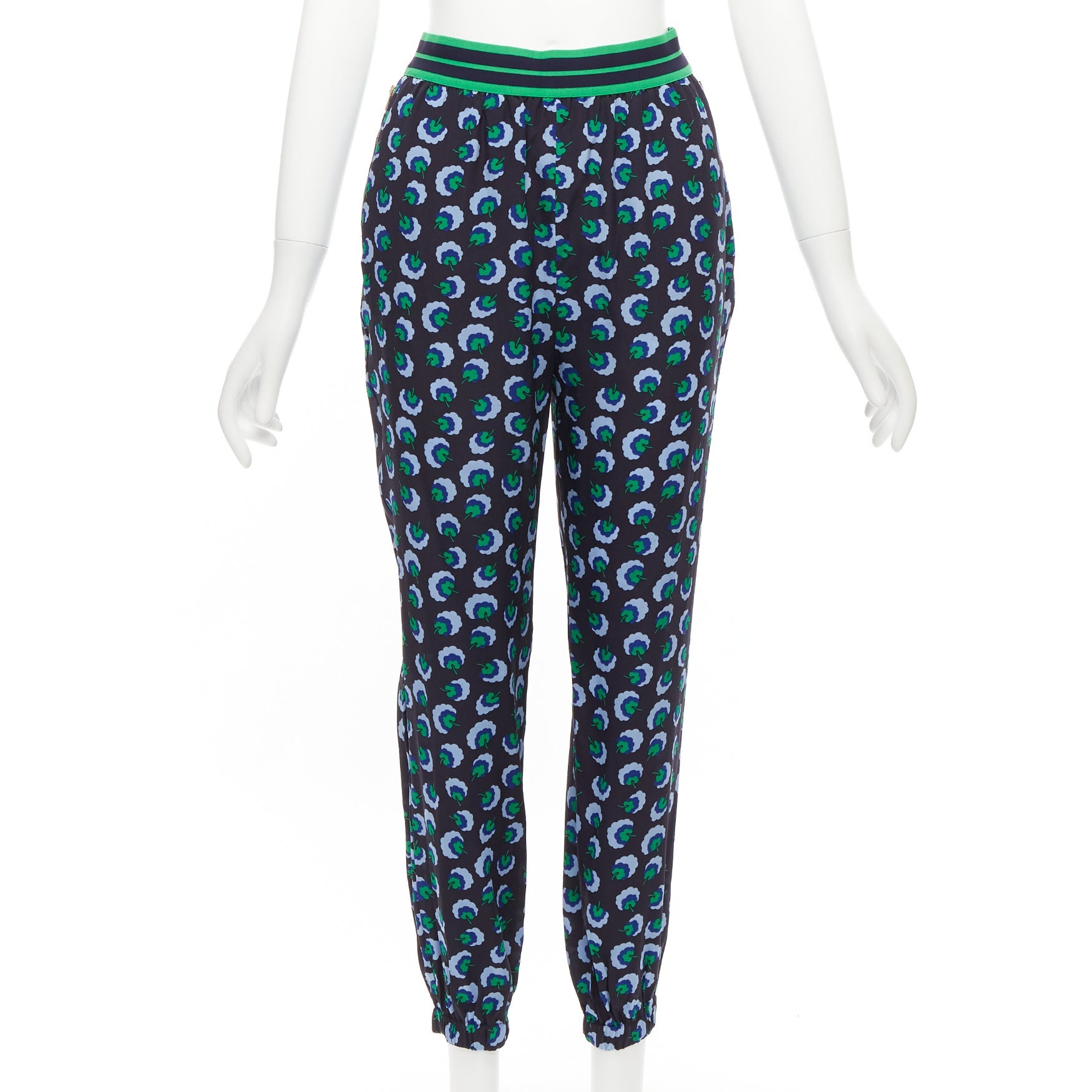 STELLA MCCARTNEY 2014 blue green 100% silk graphic floral web pants IT36 XXS For Sale