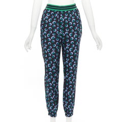 STELLA MCCARTNEY 2014 blue green 100% silk graphic floral web pants IT36 XXS