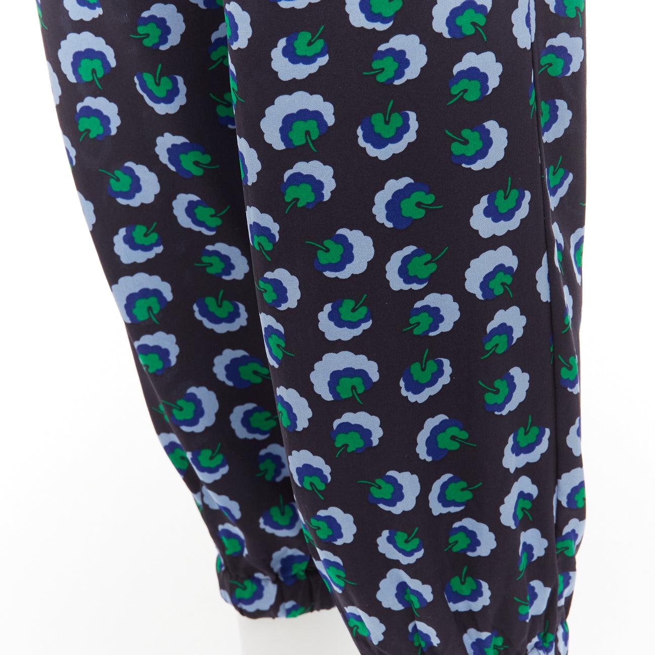 STELLA MCCARTNEY 2014 blue green silk graphic floral web band pants IT36 XXS For Sale 1