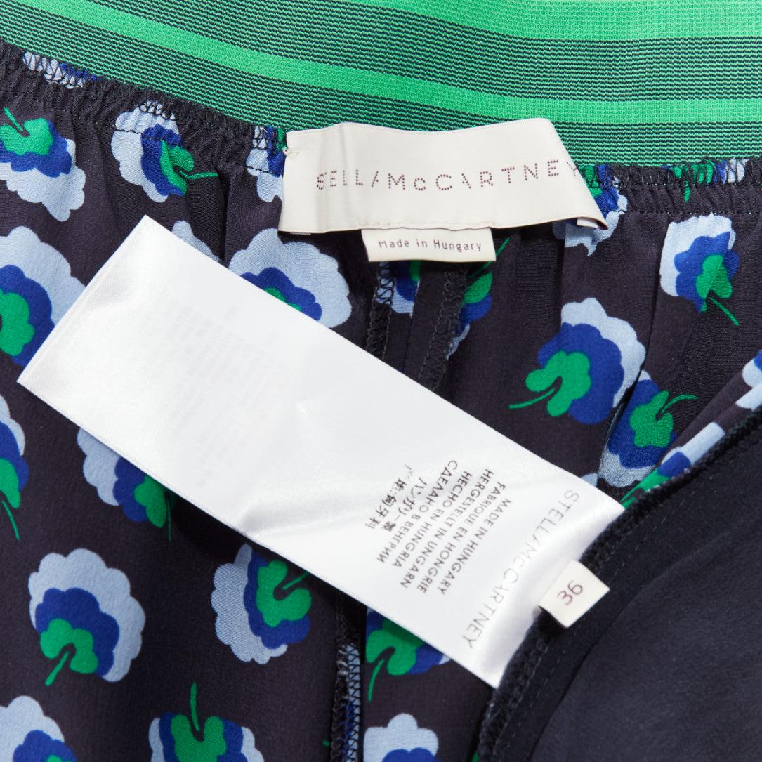 STELLA MCCARTNEY 2014 blue green silk graphic floral web band pants IT36 XXS For Sale 4
