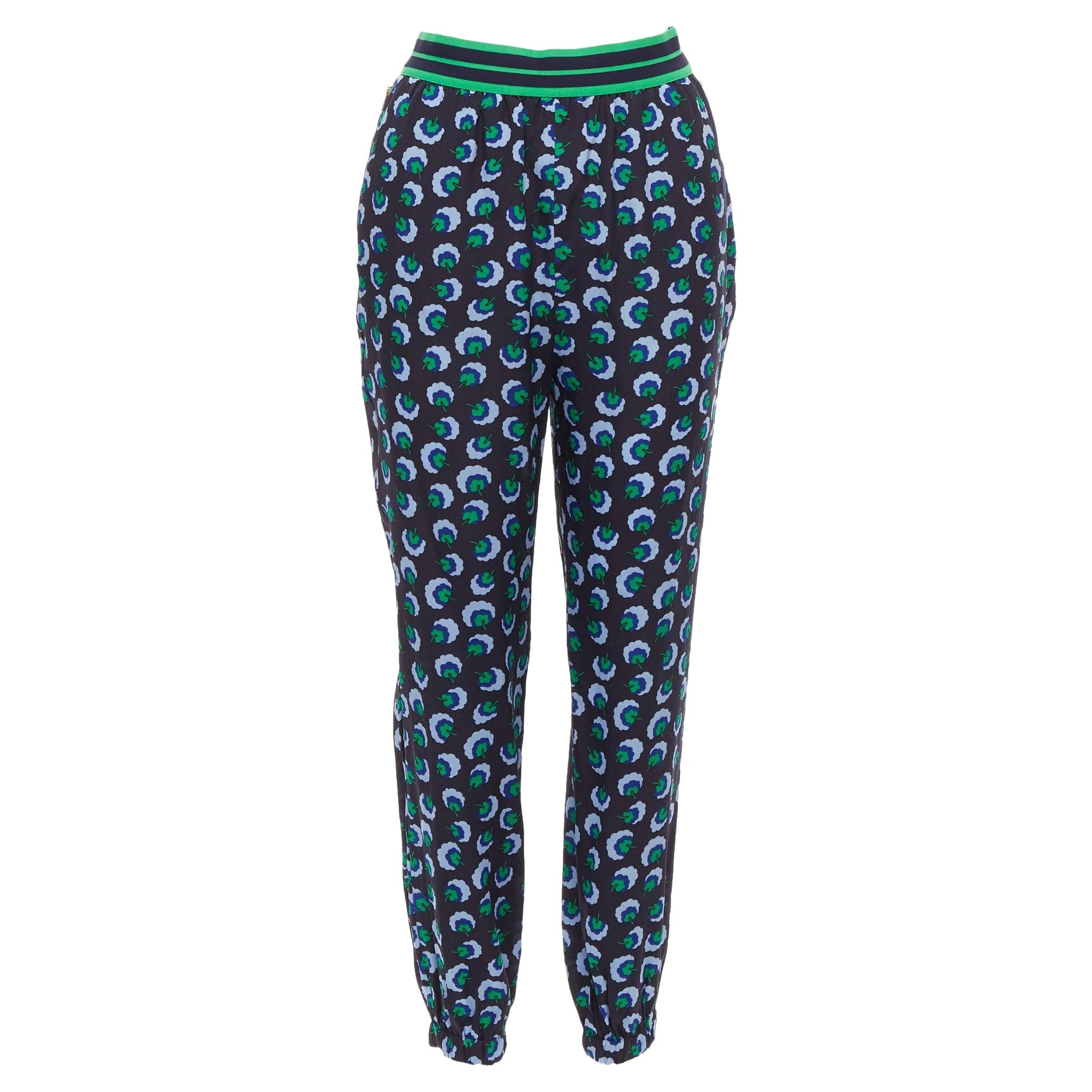 STELLA MCCARTNEY 2014 blue green silk graphic floral web band pants IT36 XXS