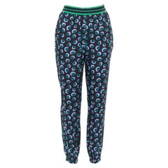 Stella McCartney 2014 pantaloni in seta blu verde con grafica floreale IT36 XXS