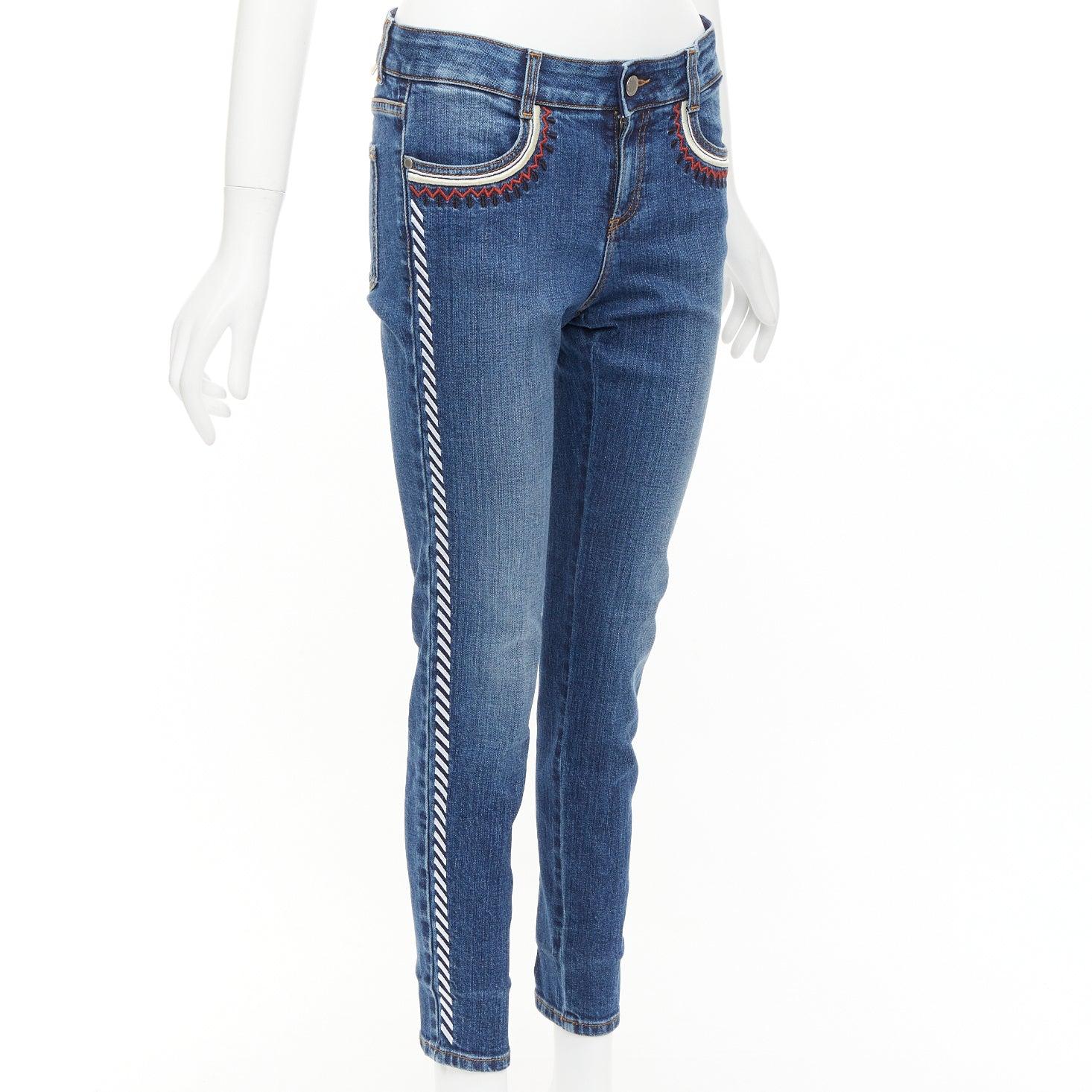 Bleu STELLA MCCARTNEY 2014 - Jean raccourci bleu avec broderie ethnique 28