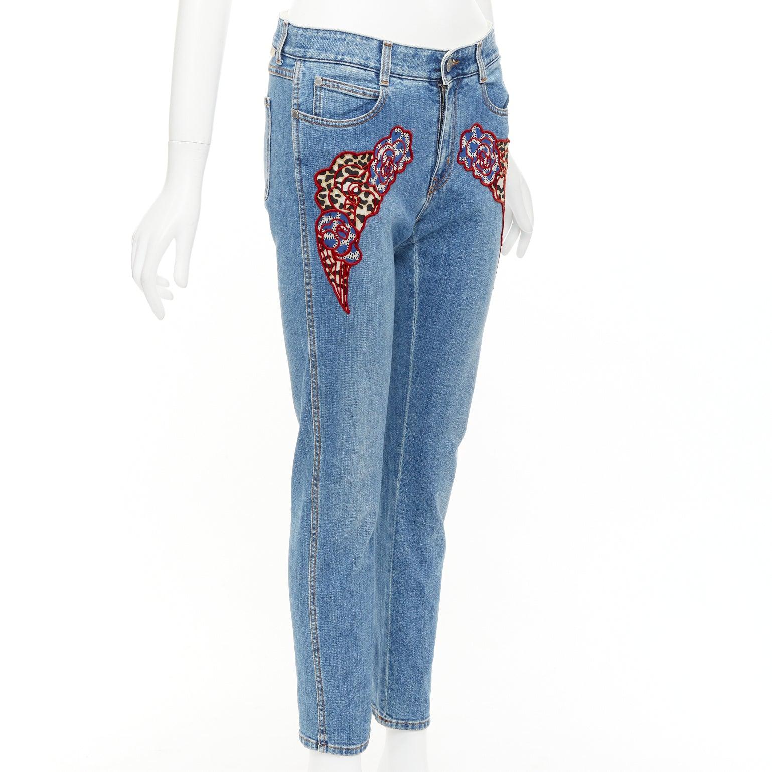 STELLA MCCARTNEY 2014 red floral leopard applique patch jeans 25