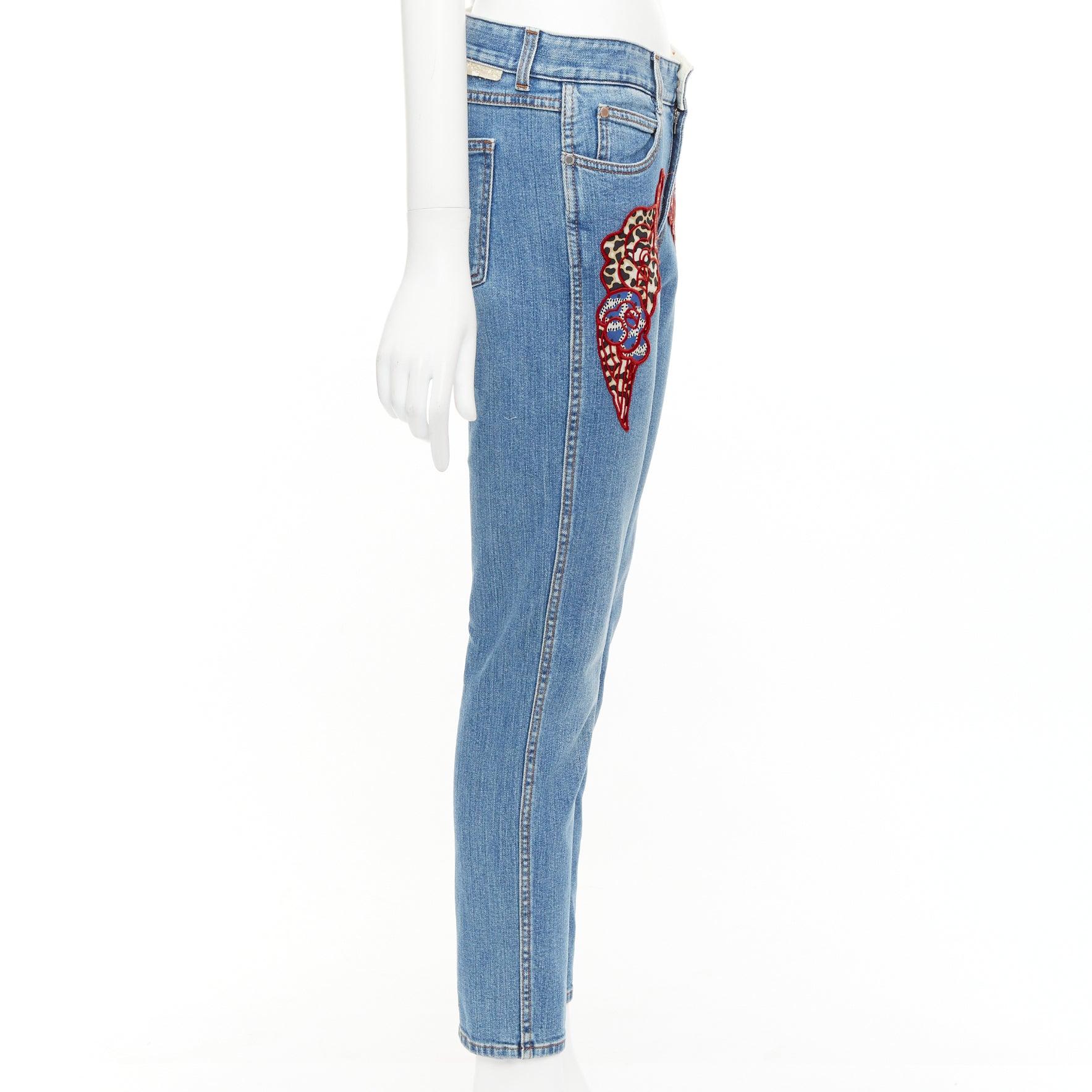STELLA MCCARTNEY 2014 red floral leopard applique patch jeans 25