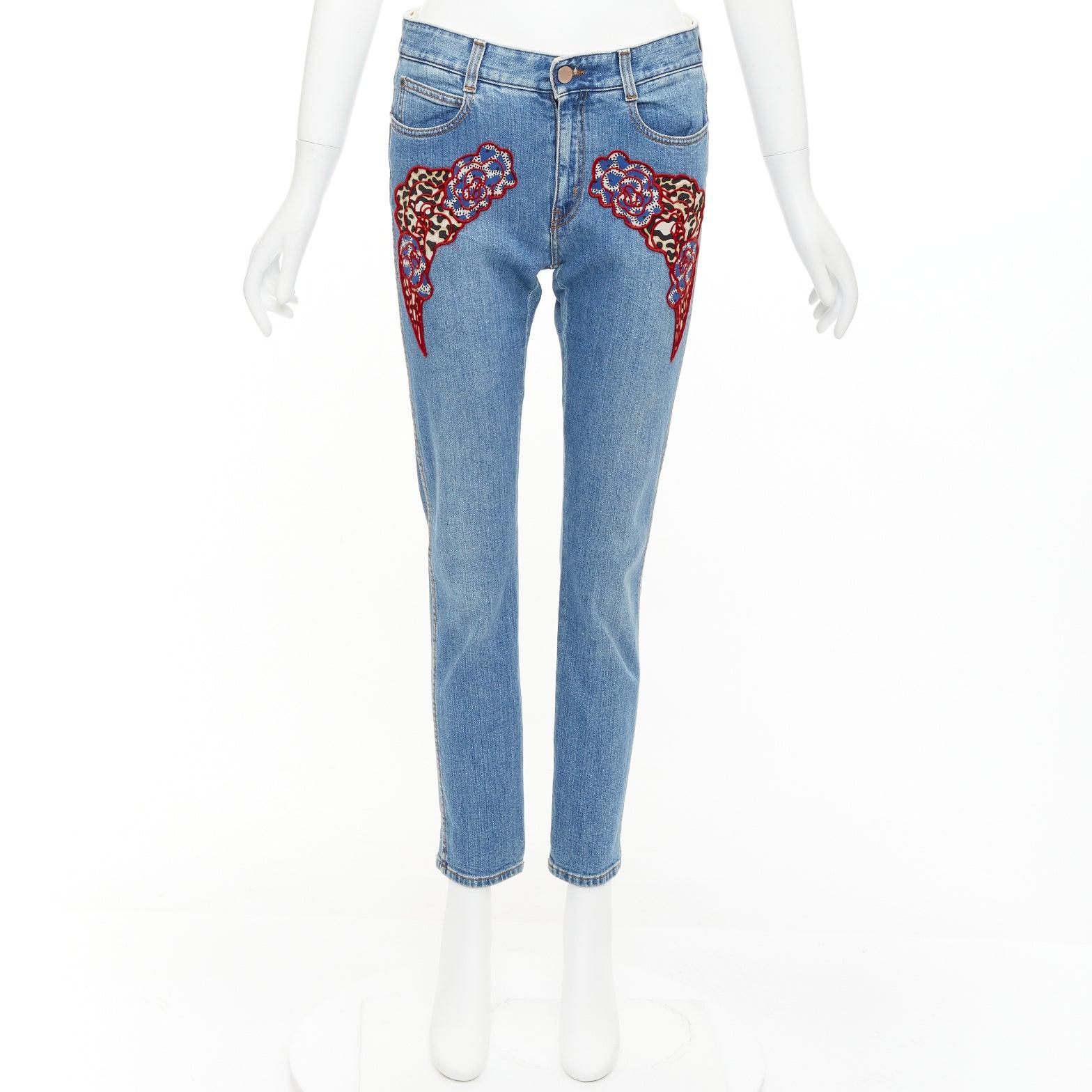 STELLA MCCARTNEY 2014 red floral leopard applique patch jeans 25
