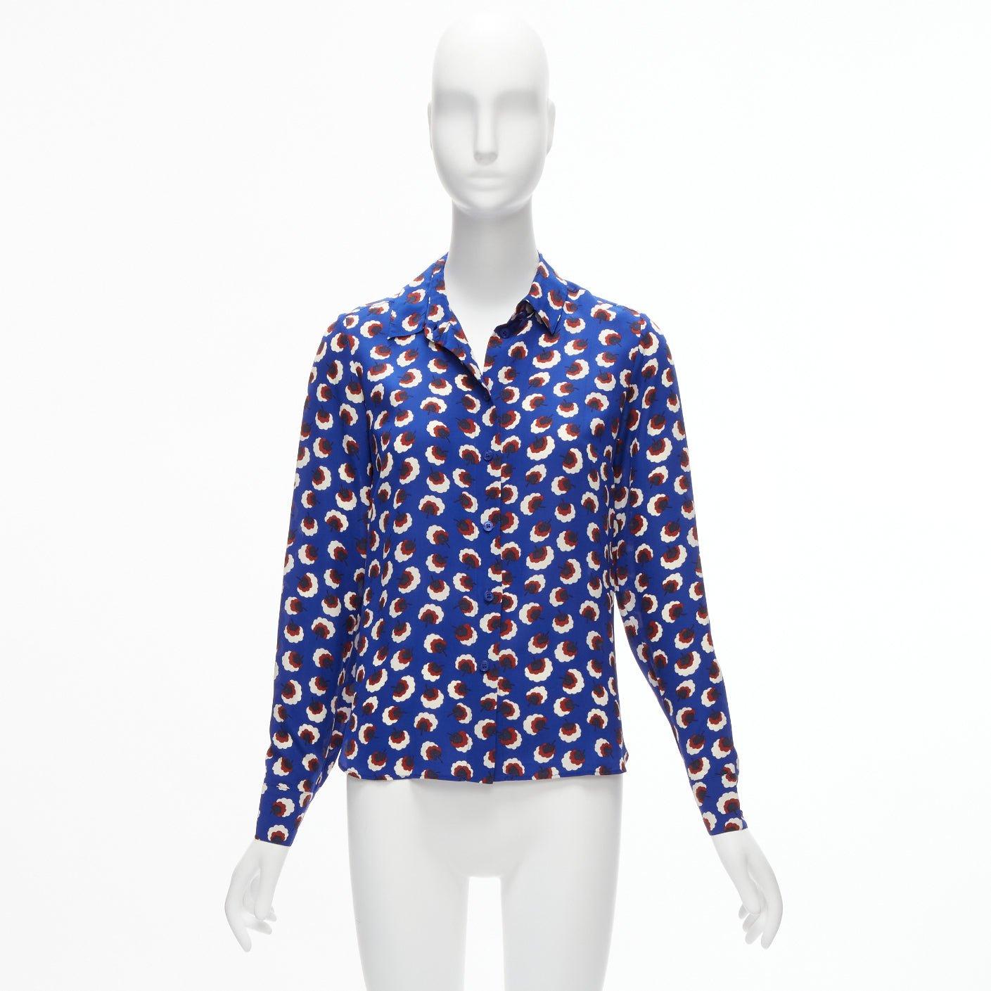 Stella McCartney 2014 % seta blu rosso bianco floreale manica vescovo camicia IT36 XS in vendita 5