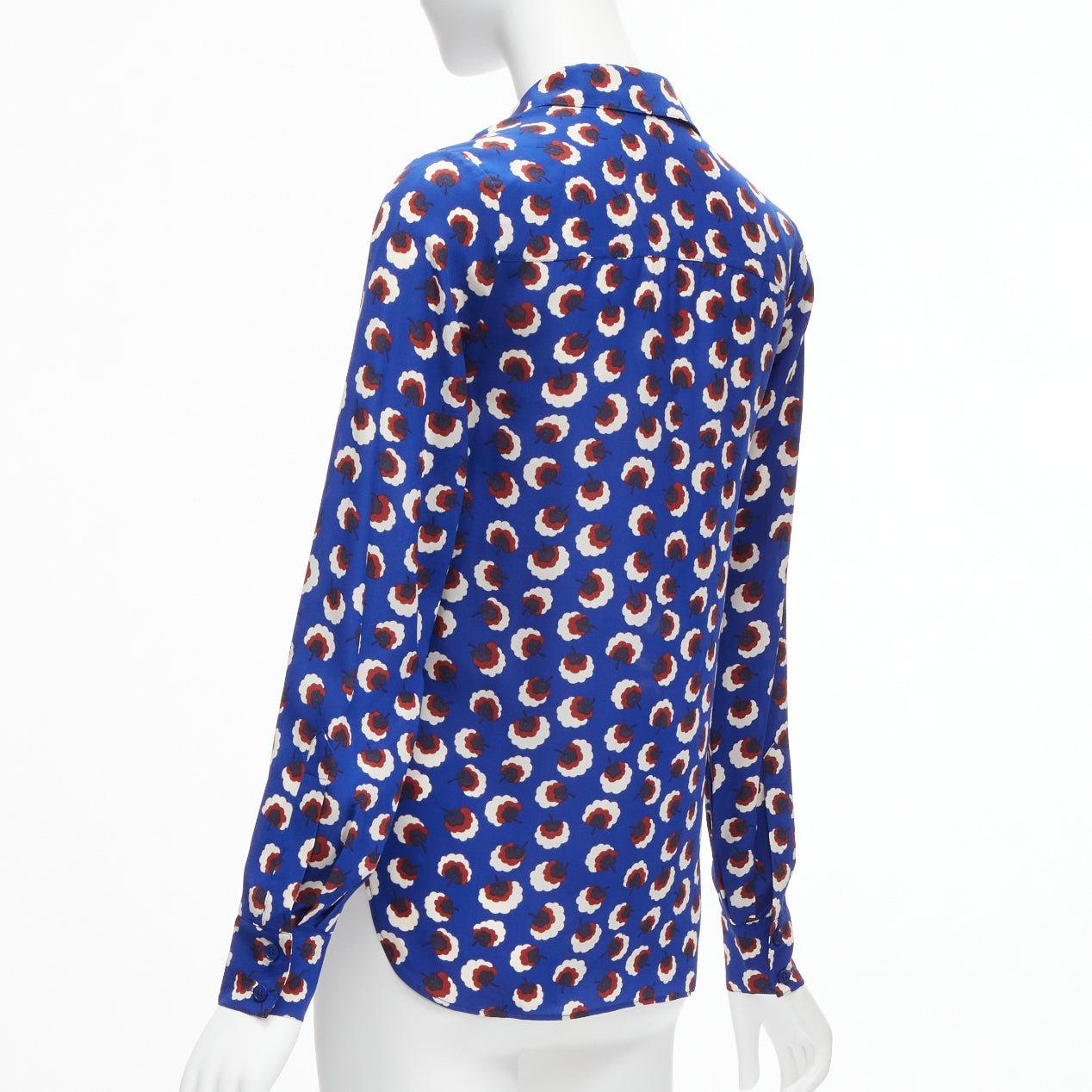 Stella McCartney 2014 % seta blu rosso bianco floreale manica vescovo camicia IT36 XS in vendita 1