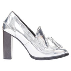 STELLA MCCARTNEY 2014 silver metallic kiltie tassel loafer block heel pumps EU37