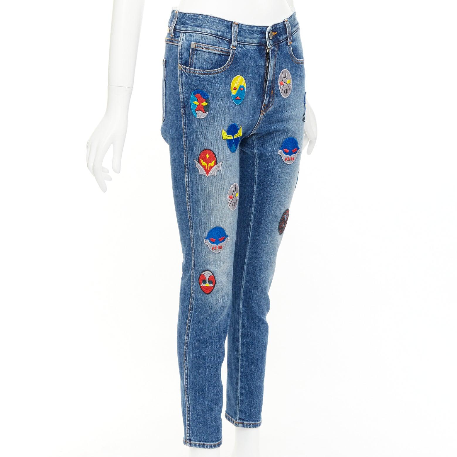 Bleu STELLA MCCARTNEY 2014 jaune bleu patch superhero jeans cropped 25
