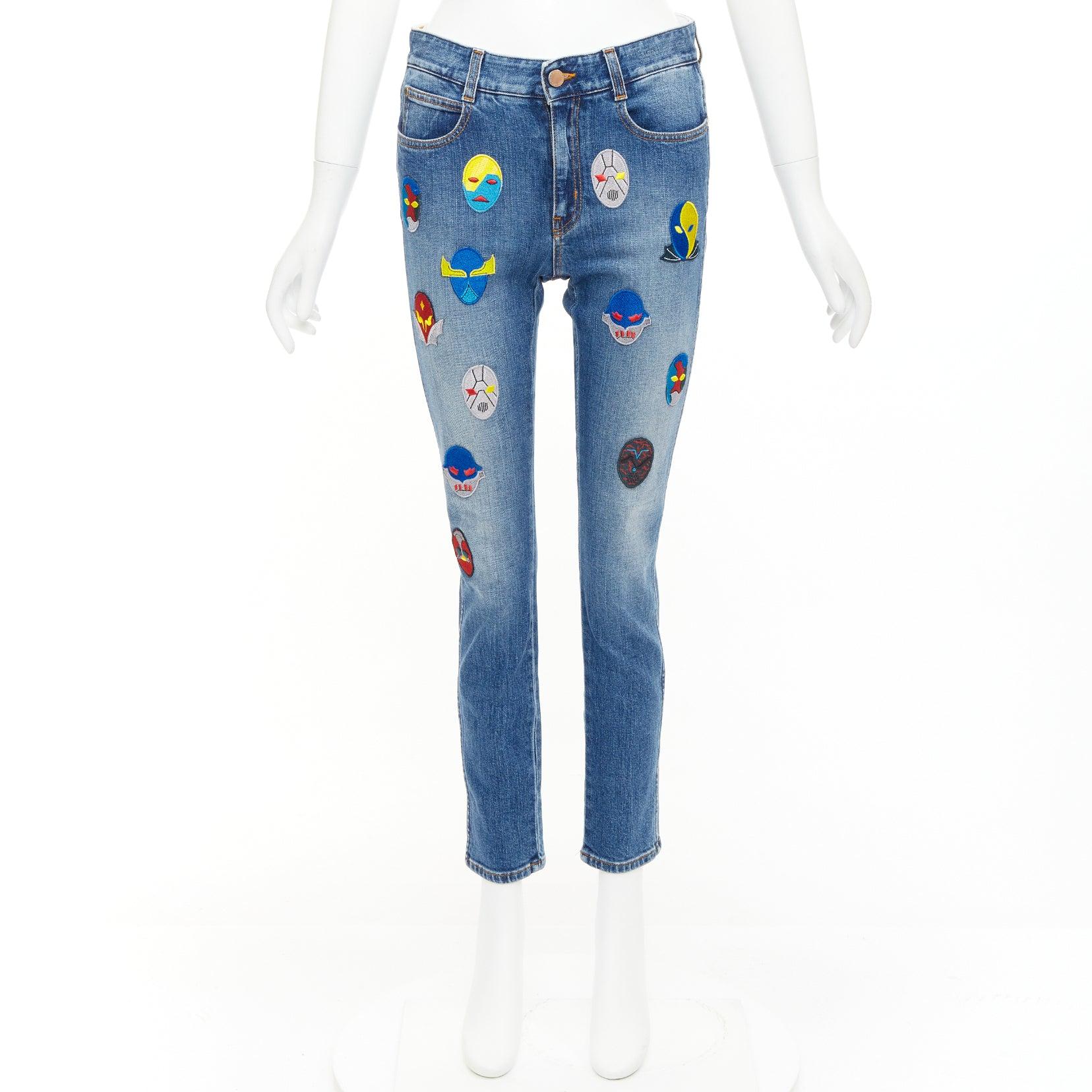 STELLA MCCARTNEY 2014 jaune bleu patch superhero jeans cropped 25