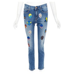 STELLA MCCARTNEY 2014 yellow blue superhero patch cropped jeans 25"