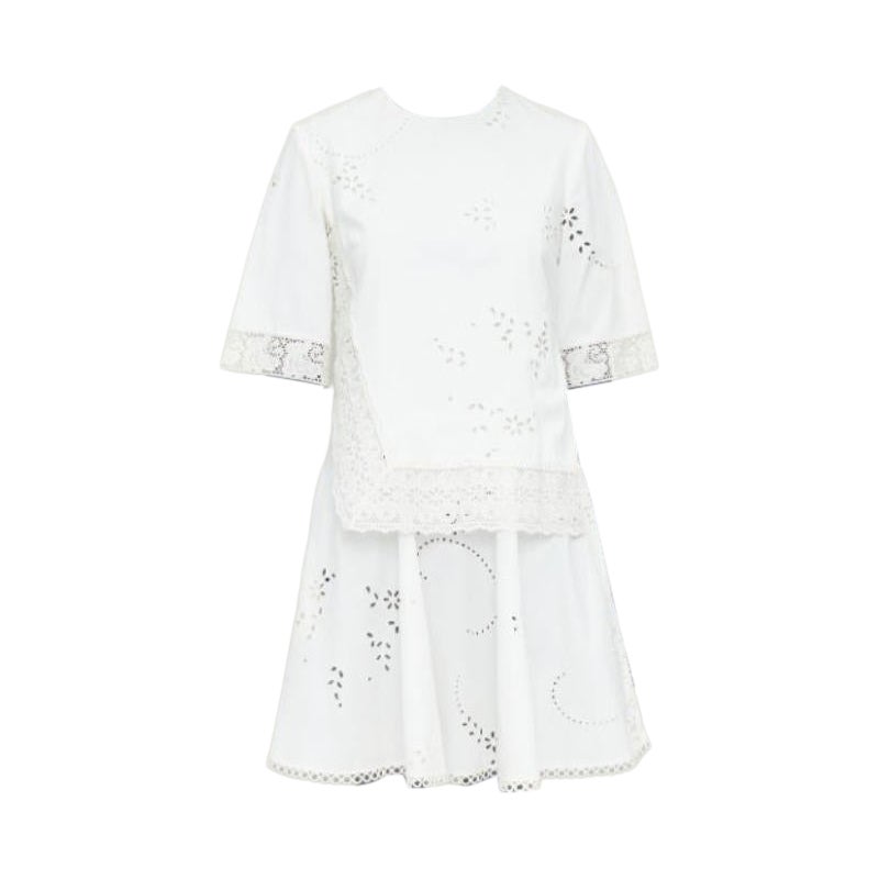 STELLA MCCARTNEY 2015 cream cotton eyelets lace trim half sleeve dress IT38 XS