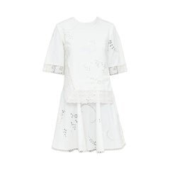 STELLA MCCARTNEY 2015 cream cotton eyelets lace trim half sleeve dress IT38 XS