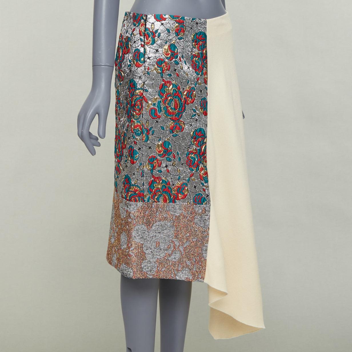 Argento Stella McCartney 2015 gonna midi in misto lana crema e jacquard etnico argento IT40 S in vendita