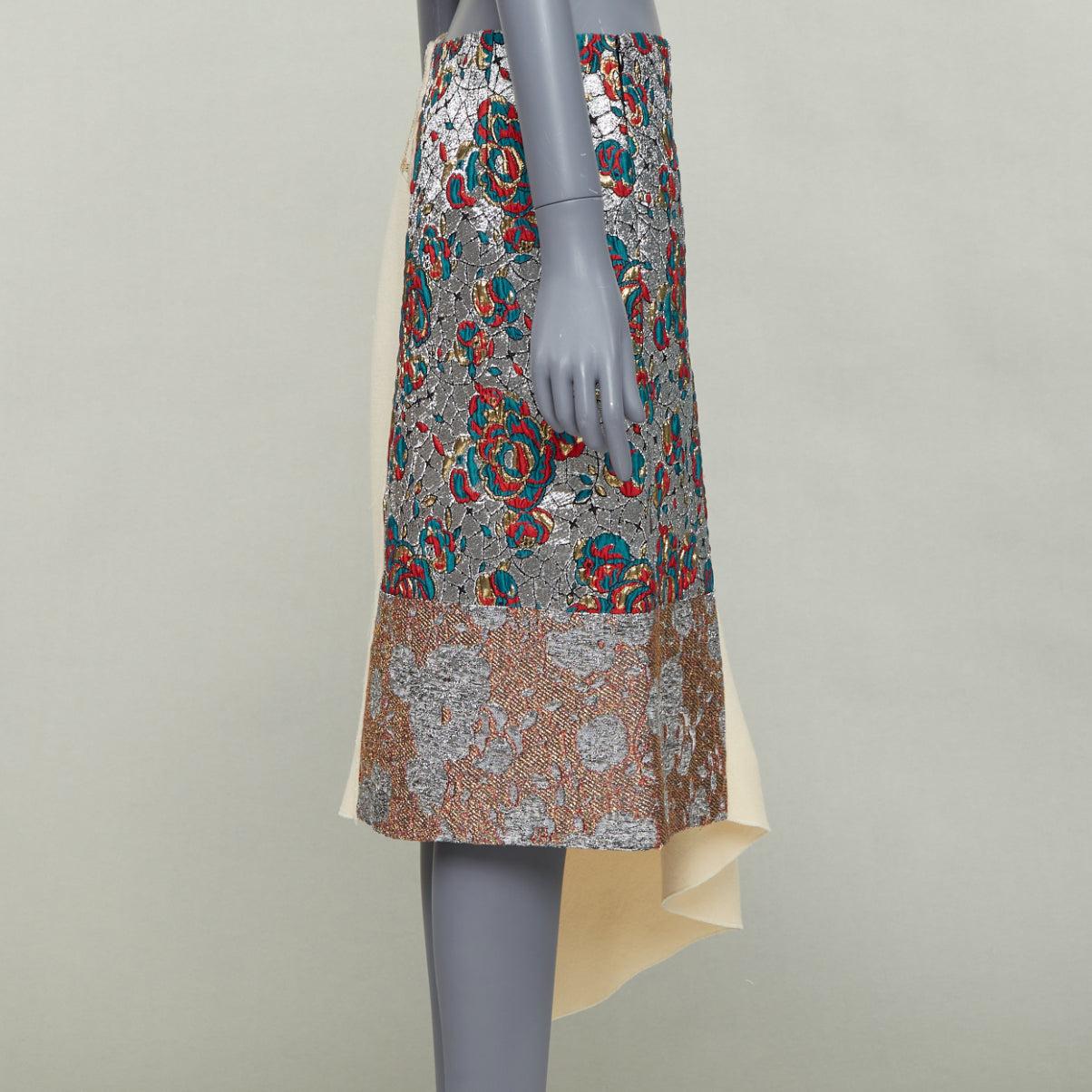 Stella McCartney 2015 gonna midi in misto lana crema e jacquard etnico argento IT40 S In condizioni buone in vendita a Hong Kong, NT