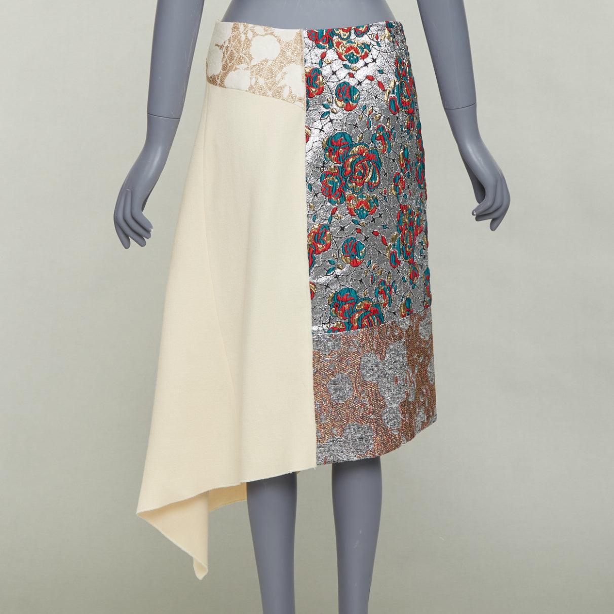 Donna Stella McCartney 2015 gonna midi in misto lana crema e jacquard etnico argento IT40 S in vendita