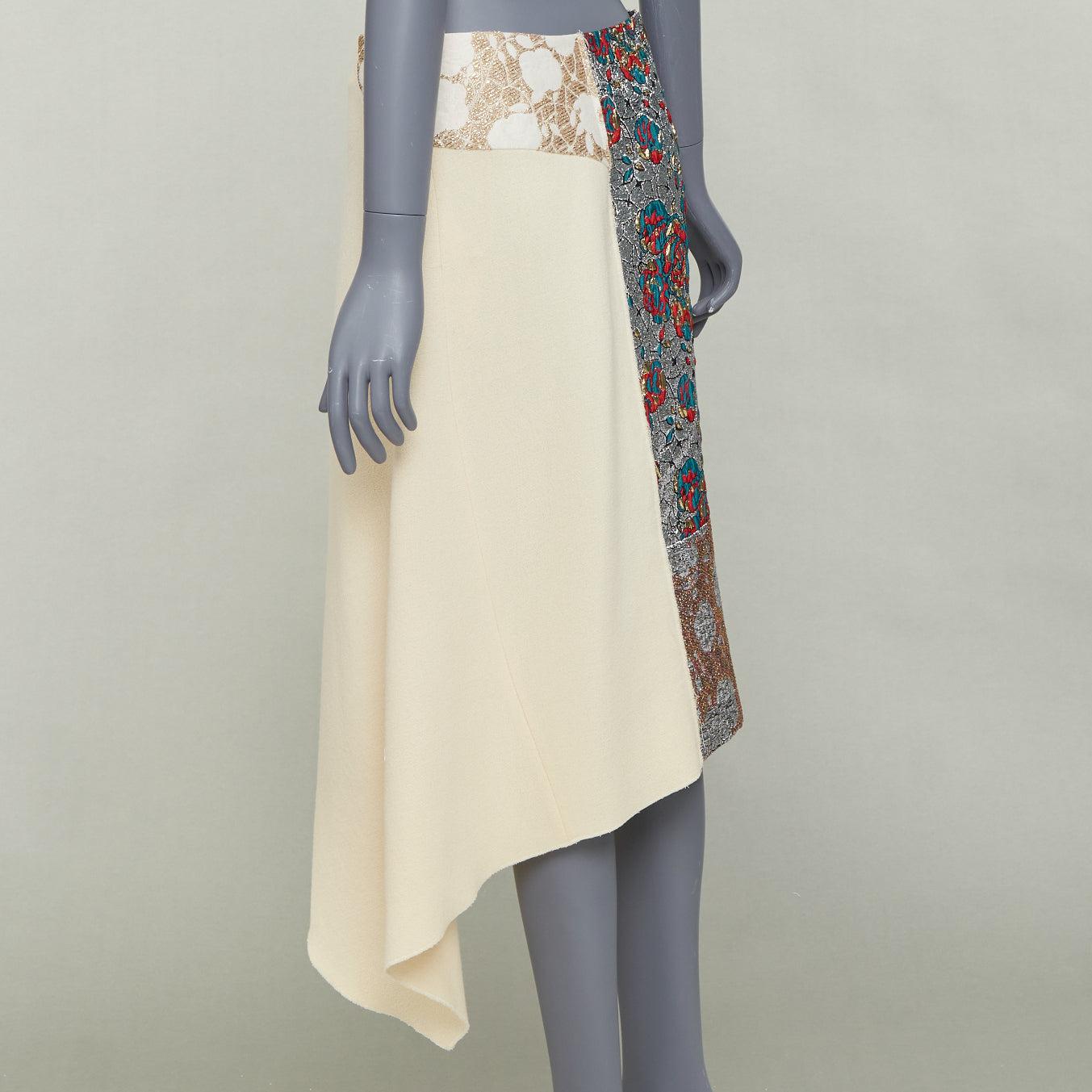 Stella McCartney 2015 gonna midi in misto lana crema e jacquard etnico argento IT40 S in vendita 1