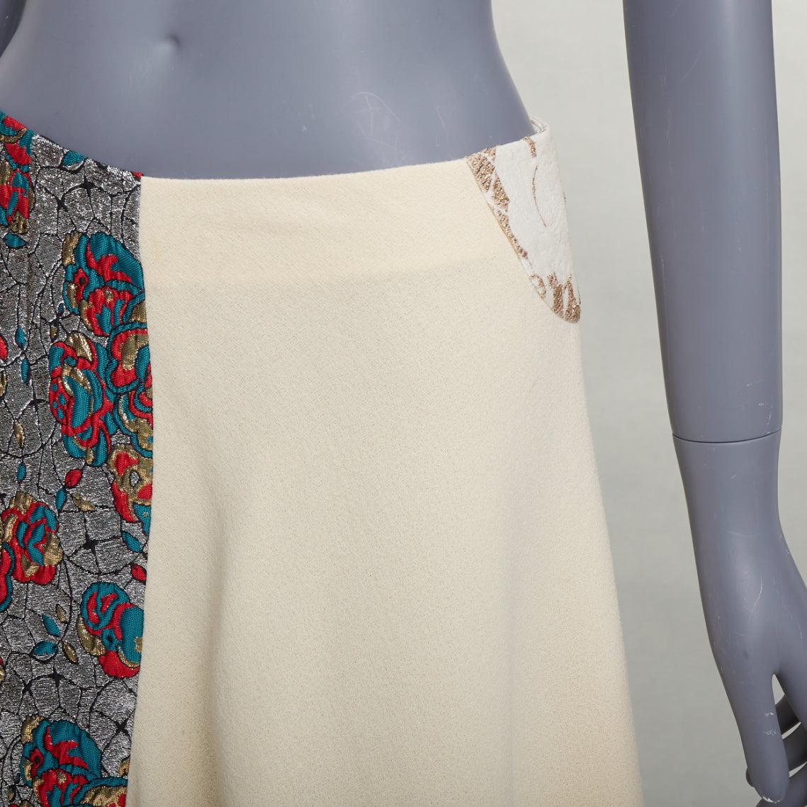 Stella McCartney 2015 gonna midi in misto lana crema e jacquard etnico argento IT40 S in vendita 2