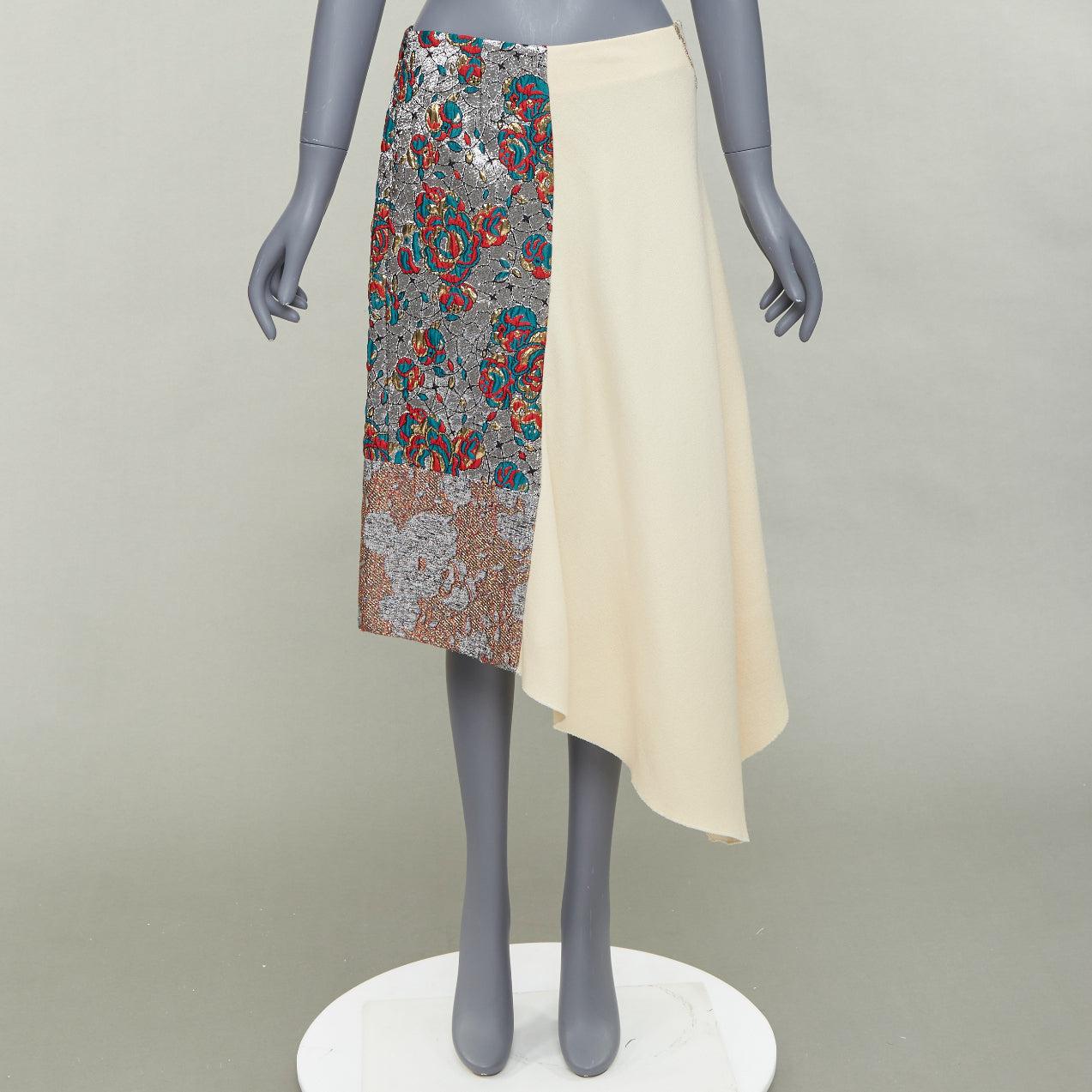 Stella McCartney 2015 gonna midi in misto lana crema e jacquard etnico argento IT40 S in vendita 4