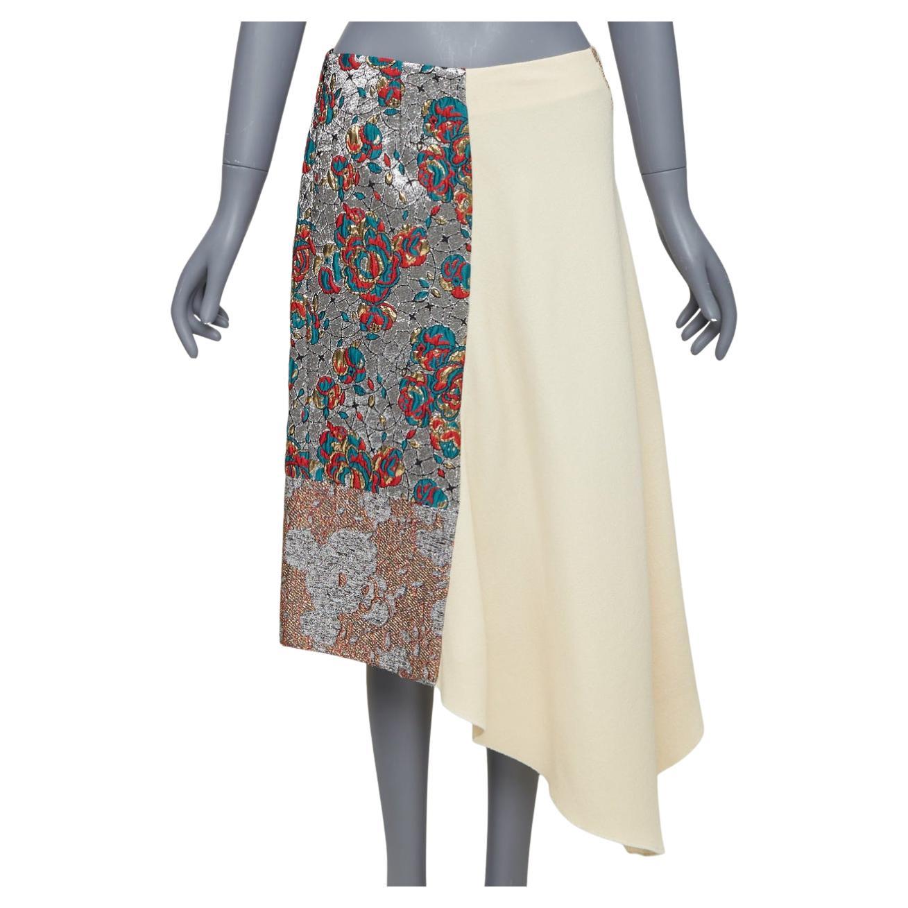 Stella McCartney 2015 gonna midi in misto lana crema e jacquard etnico argento IT40 S in vendita