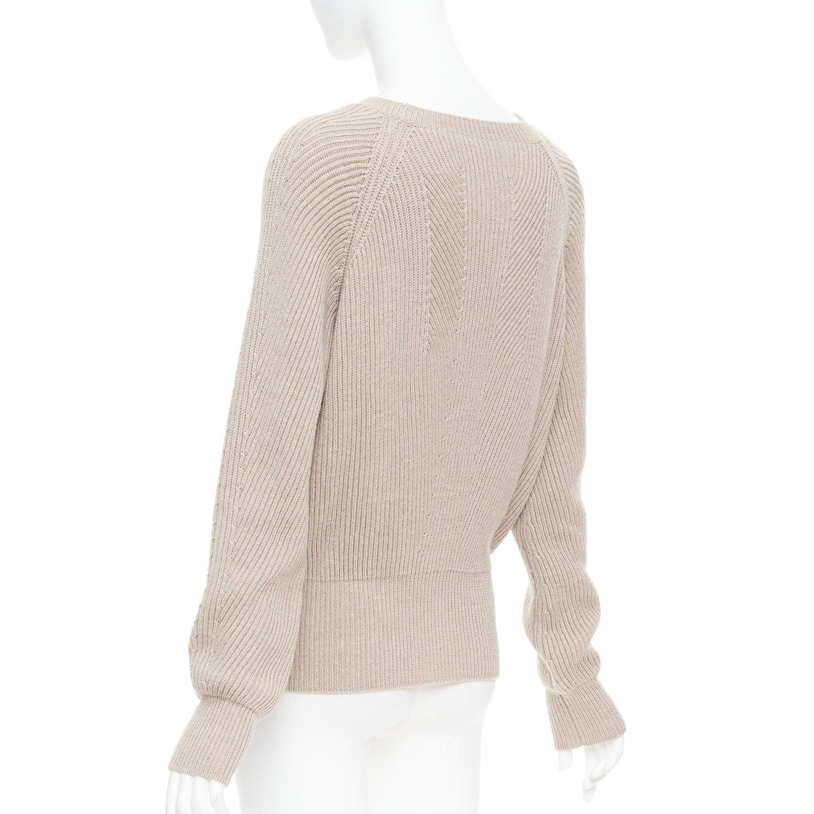 STELLA MCCARTNEY 2015 taupe virgin laine contour côtelée Pull en maille côtelée IT38 XS en vente 1