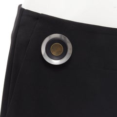 STELLA MCCARTNEY 2015 Hose mit breitem Bein aus schwarzer und silberner Wolle und Knopfleiste IT40 S