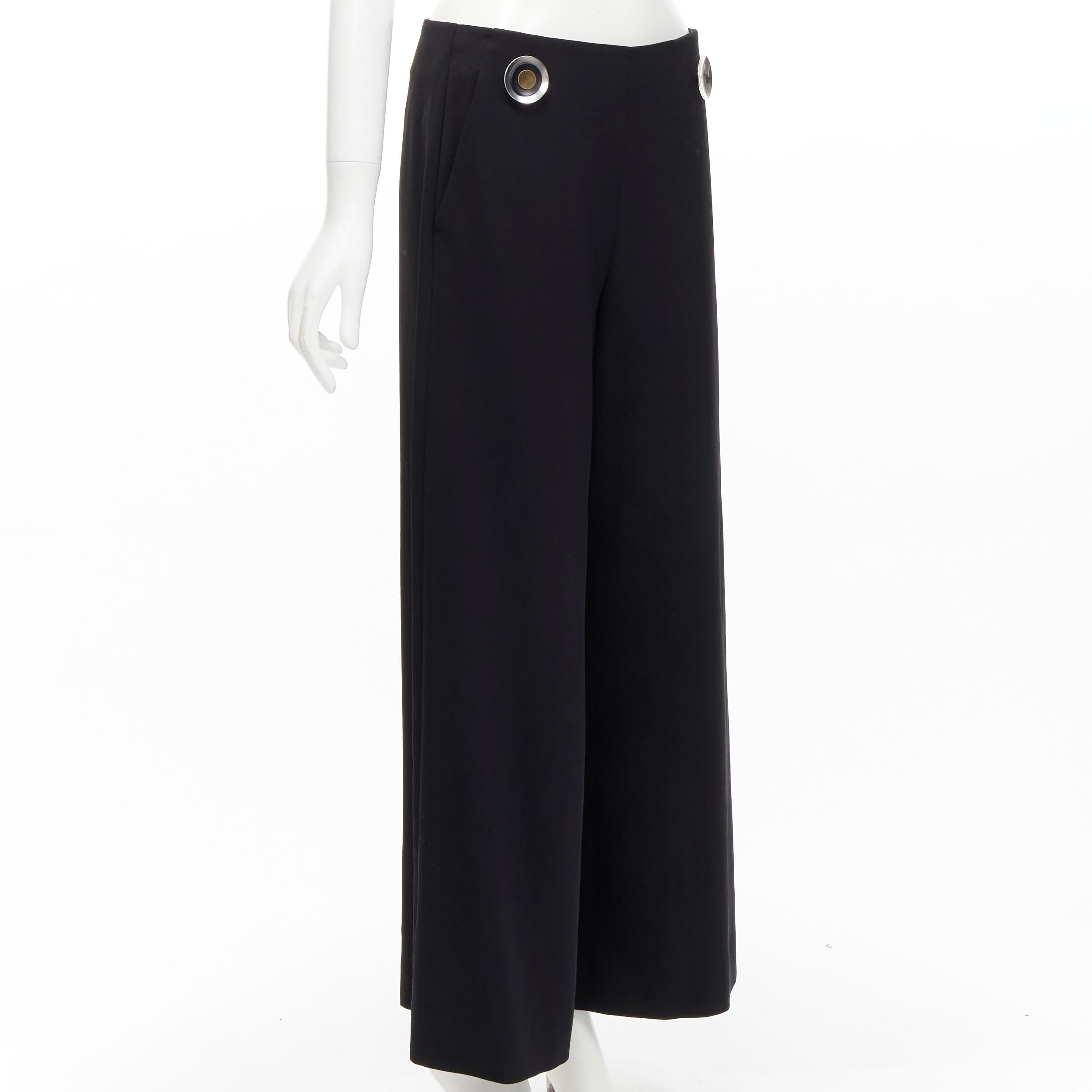Nero STELLA MCCARTNEY 2015 pantaloni a gamba larga in lana nero argento impreziositi da bottoni IT40 S in vendita