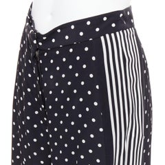STELLA MCCARTNEY 2016 black white 100% silk polka dot striped pants IT36 XXS