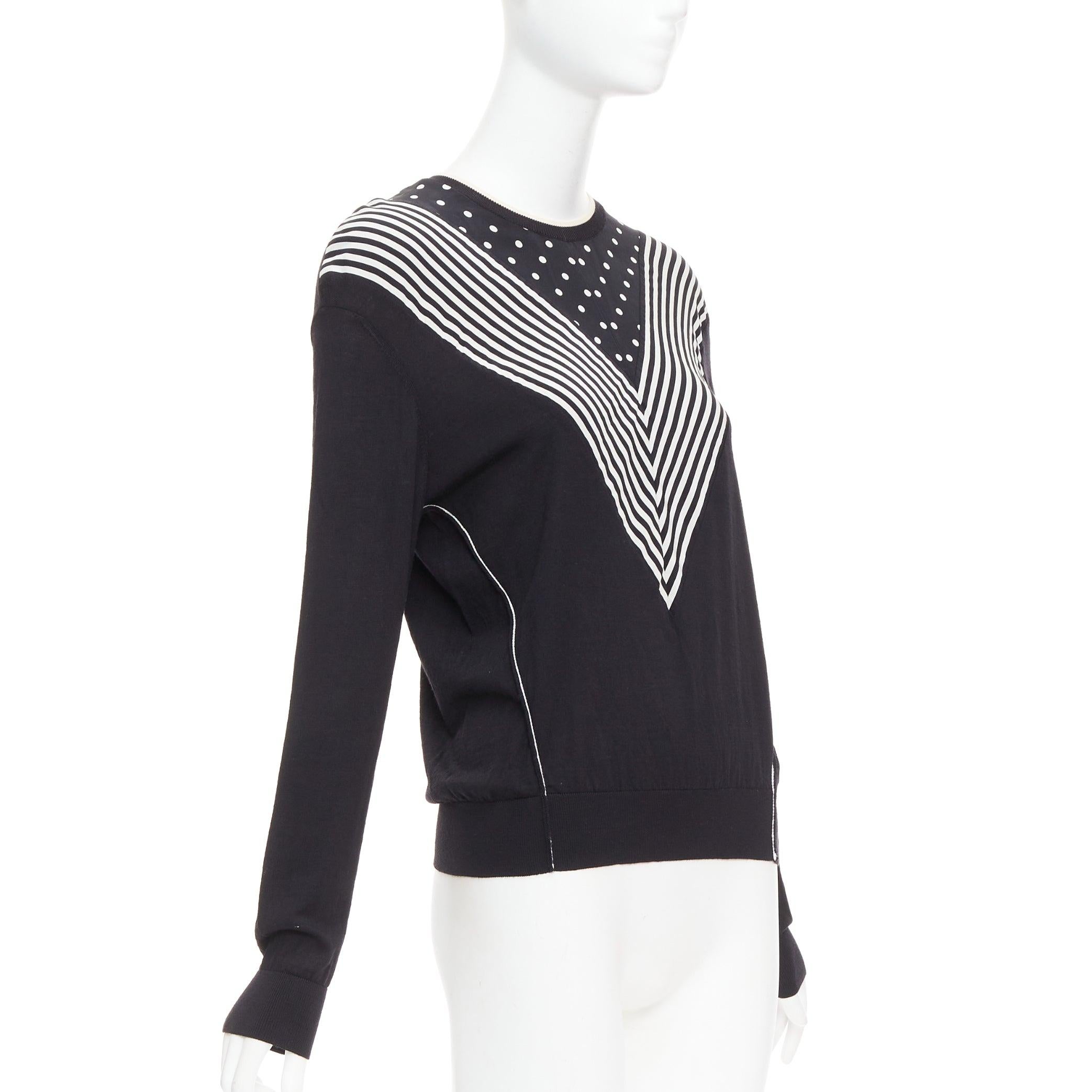 Black STELLA MCCARTNEY 2016 black white virgin wool silk trim long sleeve sweater For Sale