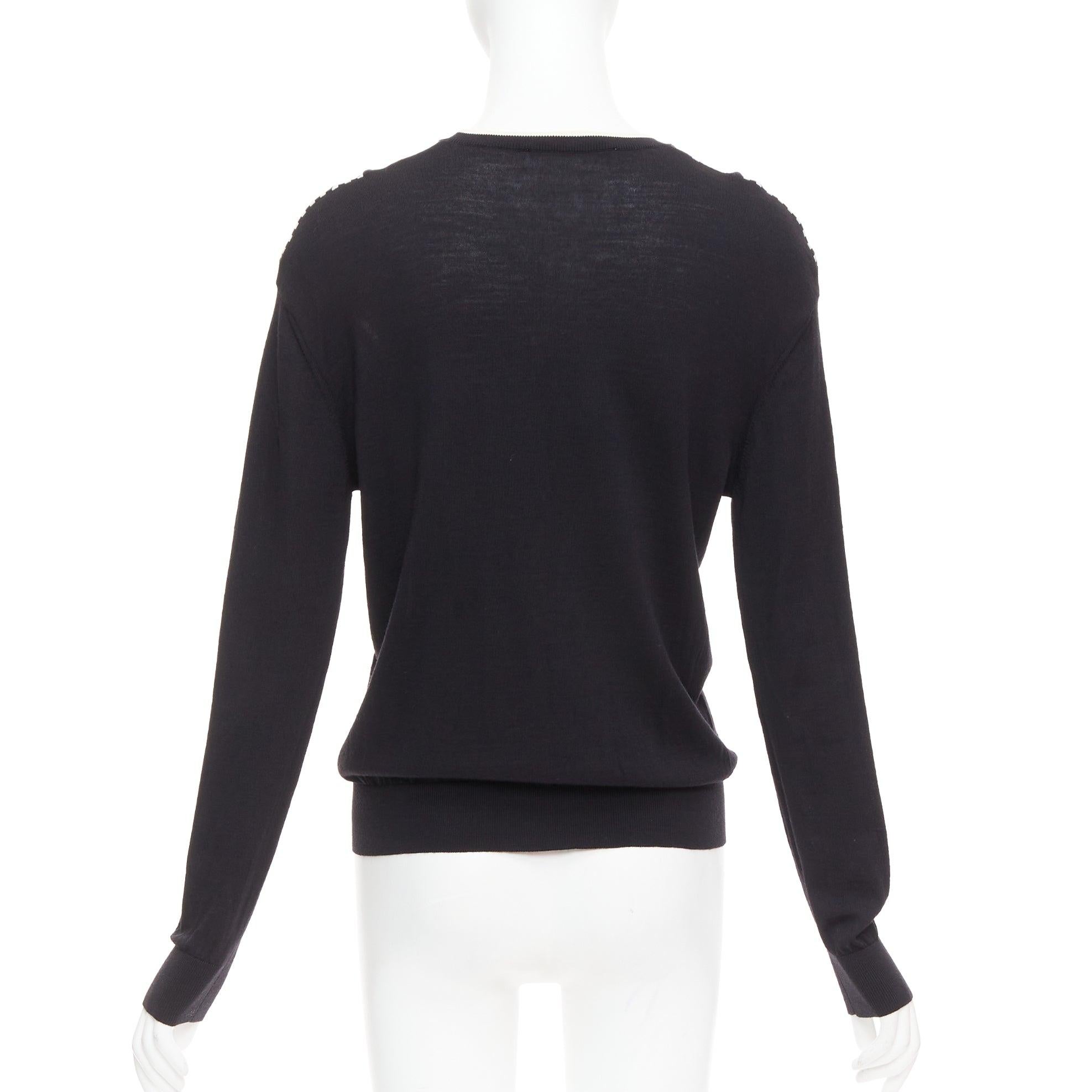 Women's STELLA MCCARTNEY 2016 black white virgin wool silk trim long sleeve sweater For Sale