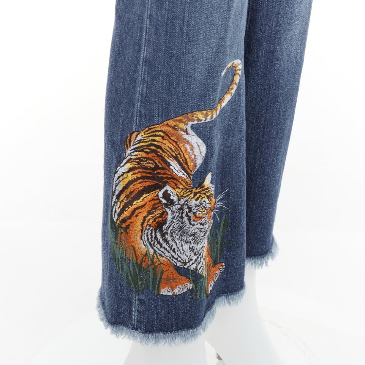 STELLA MCCARTNEY 2016 brown tiger embroidery blue flare jeans 26