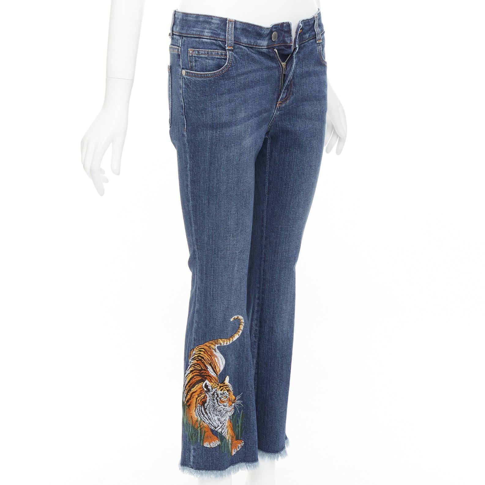 Gray STELLA MCCARTNEY 2016 brown tiger embroidery blue flare jeans 26