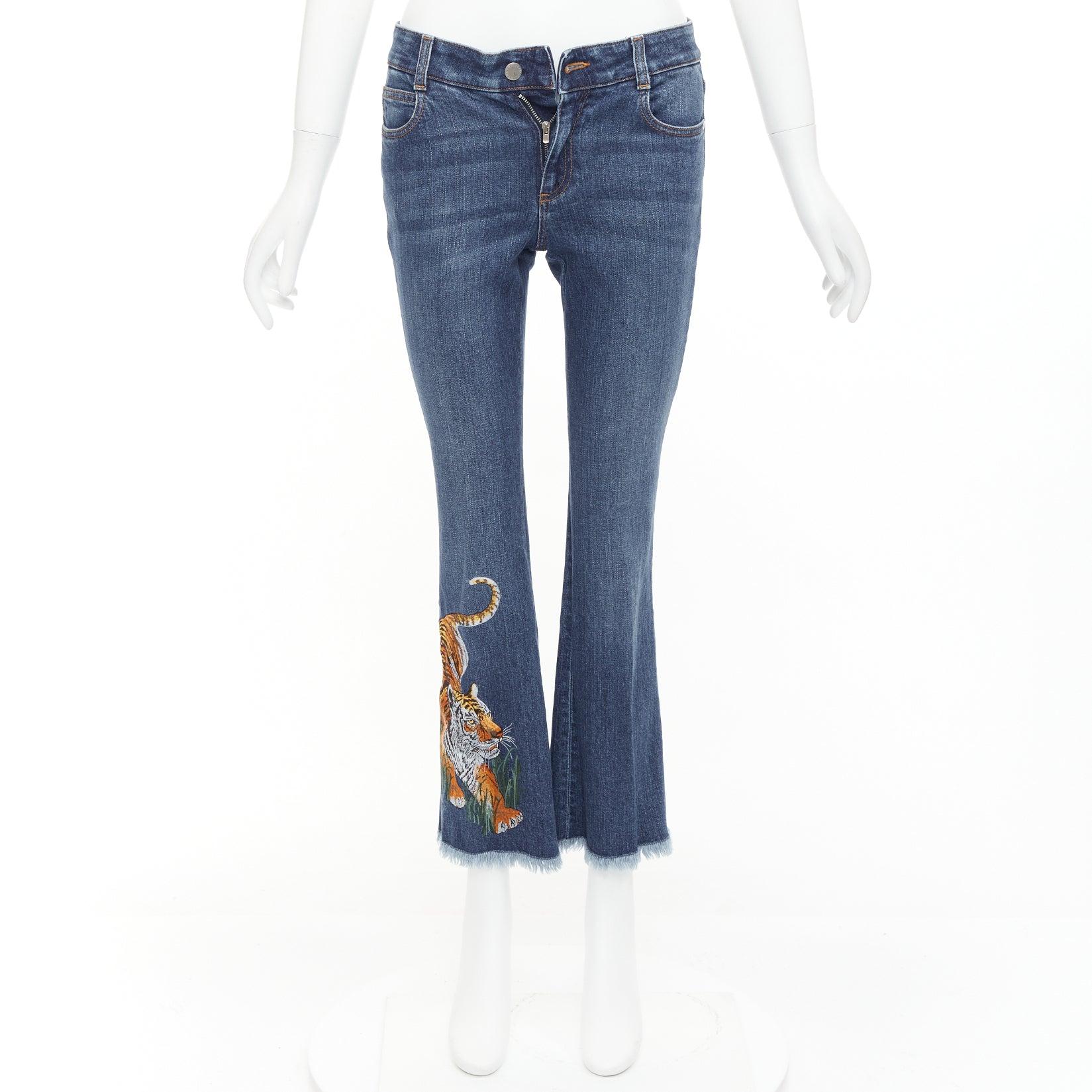 STELLA MCCARTNEY 2016 brown tiger embroidery blue flare jeans 26
