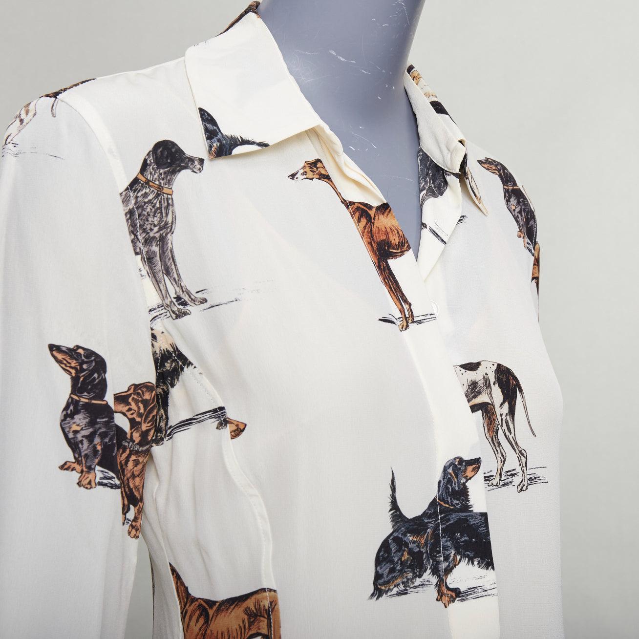 Stella McCartney 2016 Greta crema marrone in seta con stampa di cani IT38 XS
Riferimento: GEGG/A00108
Marchio: Stella McCartney
Designer: Stella McCartney
Collezione: 2016
Materiale: Seta
Colore: Crema, Marrone
Modello: Stampa animalier
Chiusura: