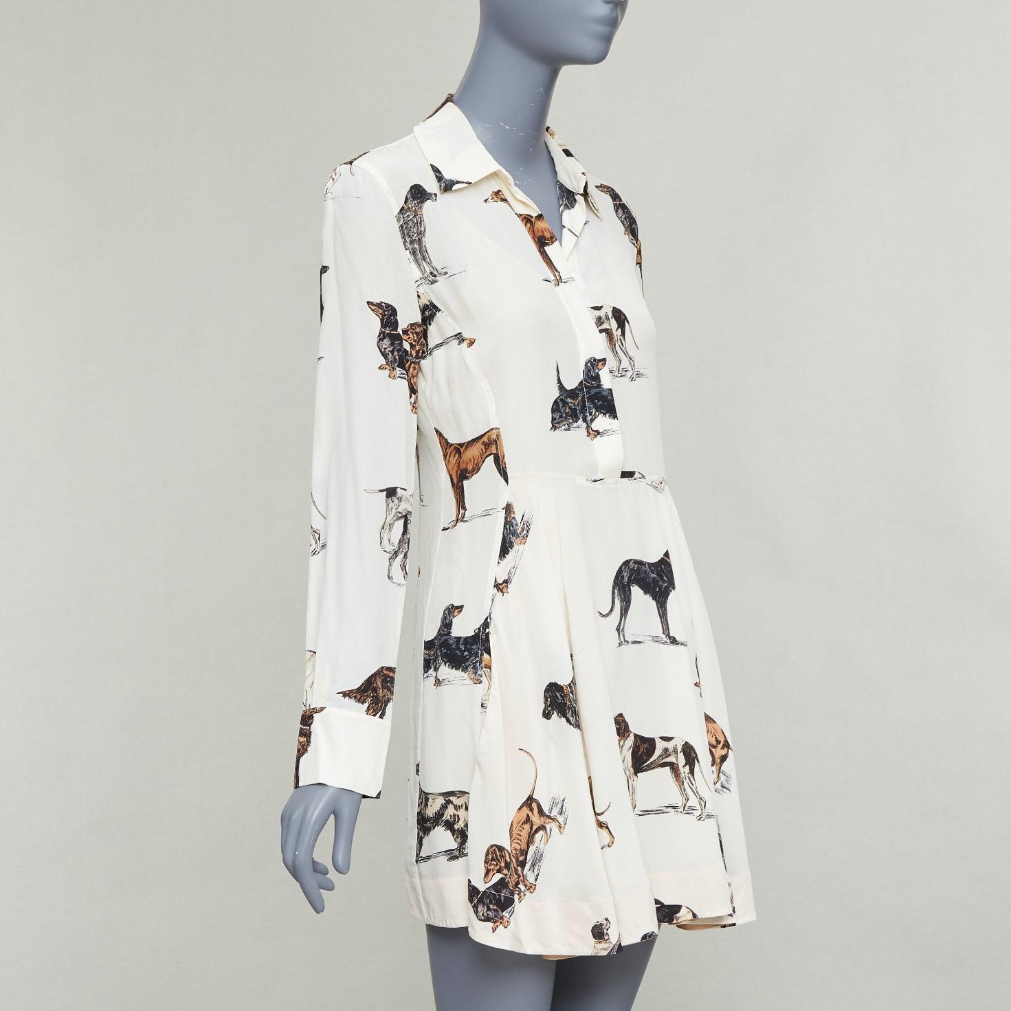 Bianco Stella McCartney 2016 Greta crema marrone in seta con stampa di cani IT38 XS in vendita