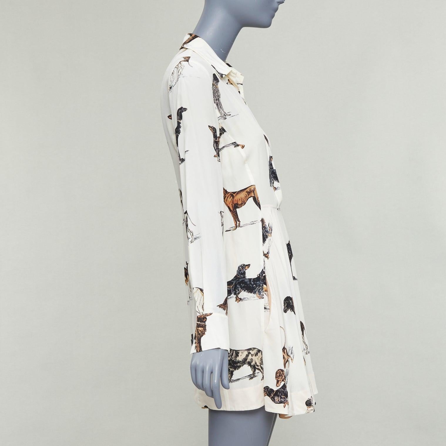 Stella McCartney 2016 Greta crema marrone in seta con stampa di cani IT38 XS In condizioni discrete in vendita a Hong Kong, NT