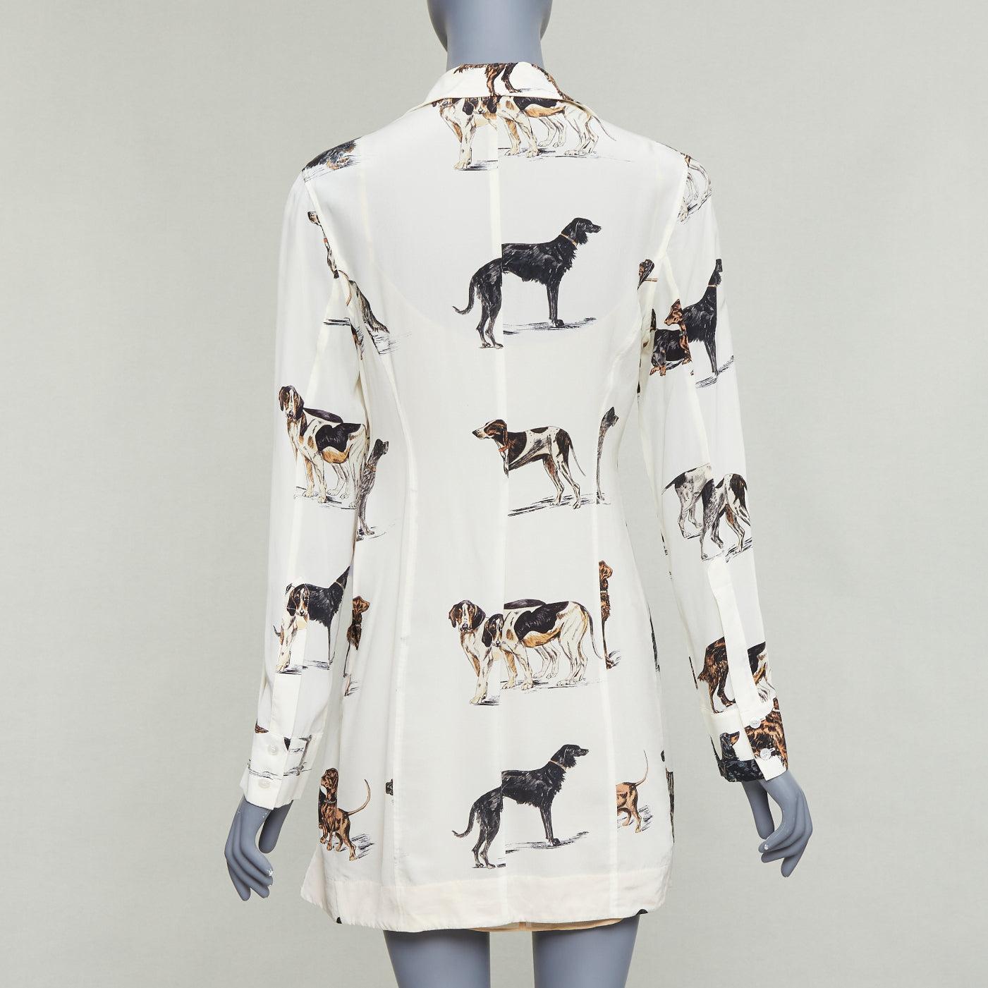 Donna Stella McCartney 2016 Greta crema marrone in seta con stampa di cani IT38 XS in vendita